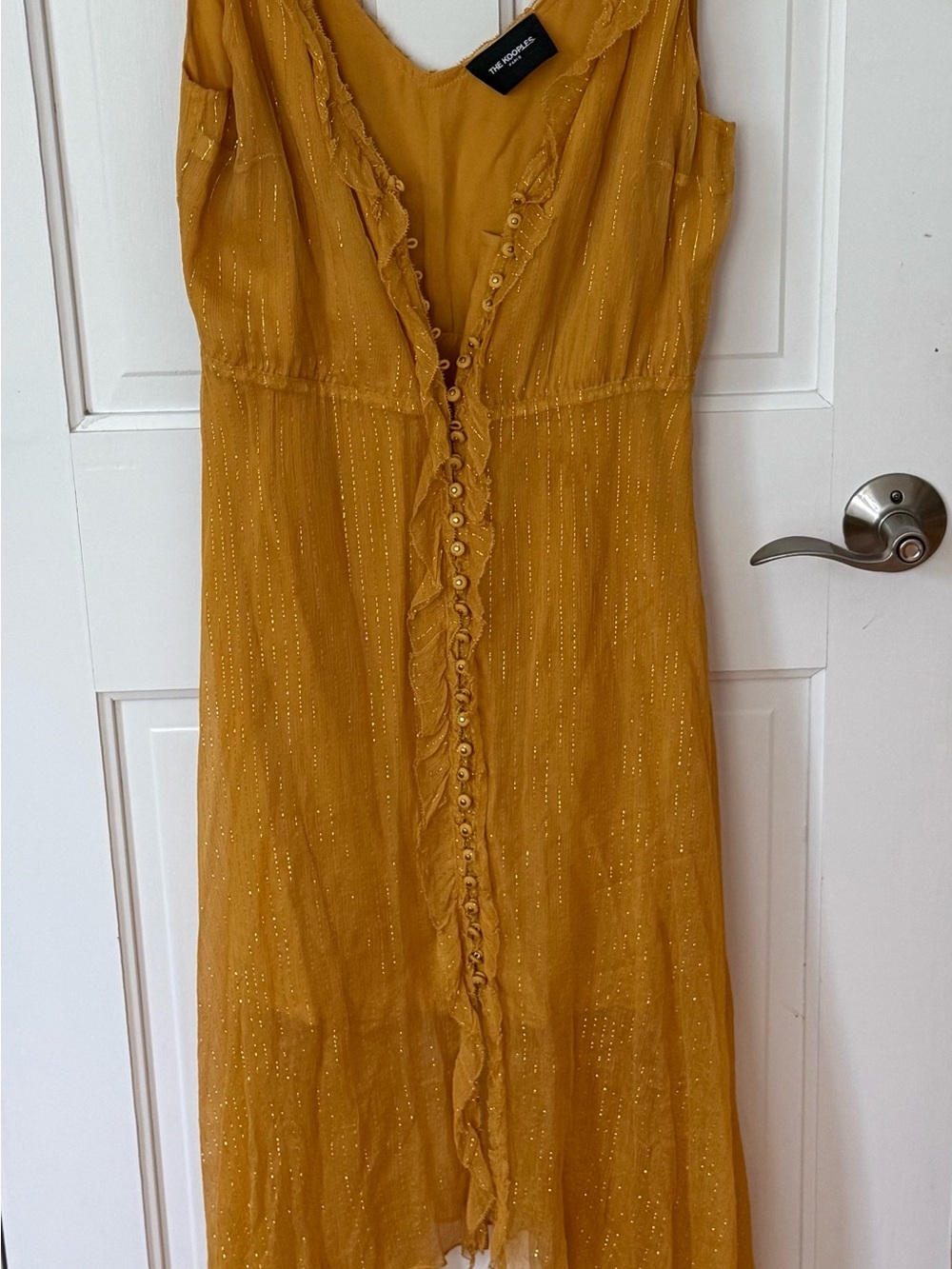 The Kooples Paris Mustard Yellow Midi Dress with Gold Lurex Detailing
